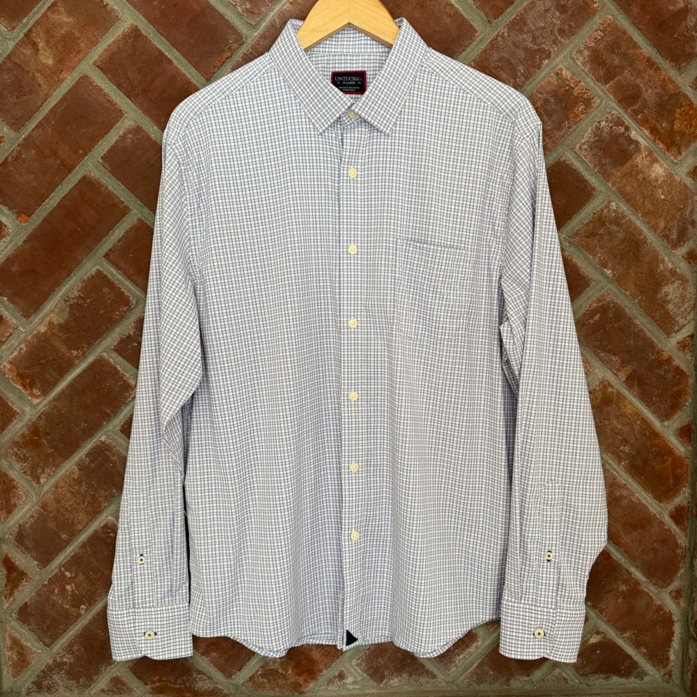 UNTUCKit Dalton Mens XL Performance Shirt Blue Pink Check Long Sleeve‎ 31101